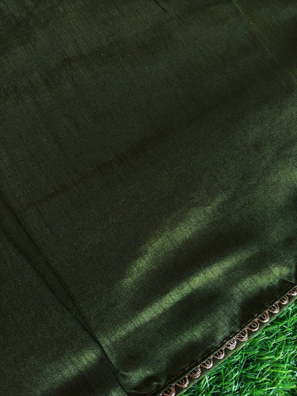 Double shaded dark green & light green color soft net thread embroidered saree