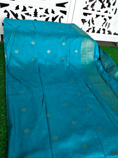 Grennish vlue Banarsi Silk Saree with gold weaving