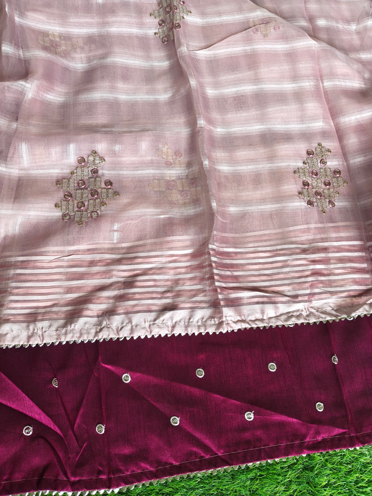 light  mauve colour tissue Silk with contrast blouse