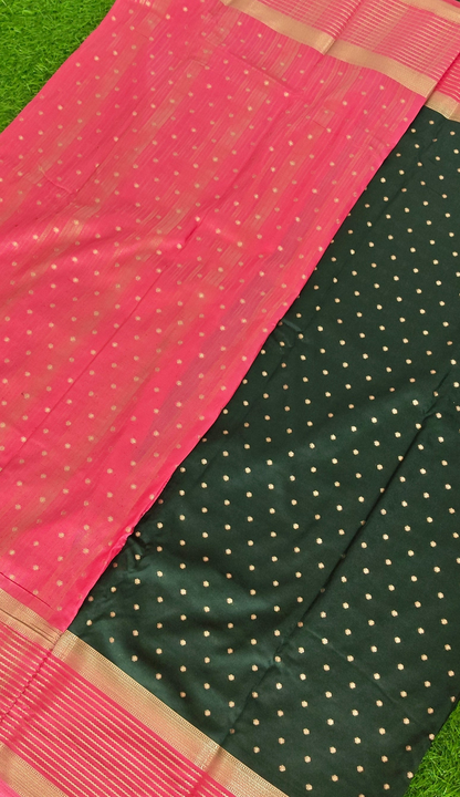 Green Semi Crepe Silk Saree with Contrast Border