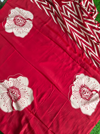Red Italian crepe Silk Saree
