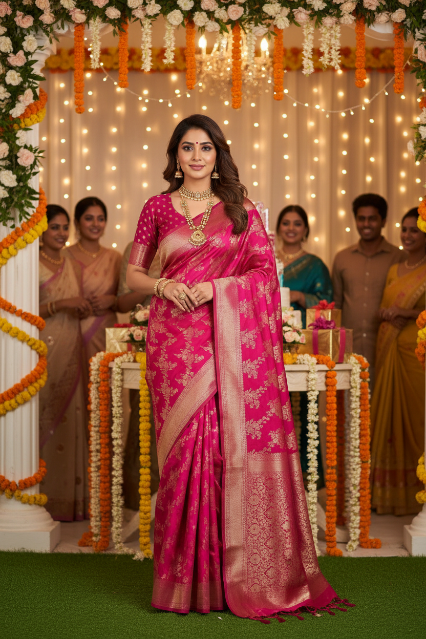Rani Pink Banaras Silk Saree