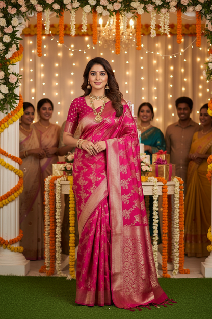 Rani Pink Banaras Silk Saree