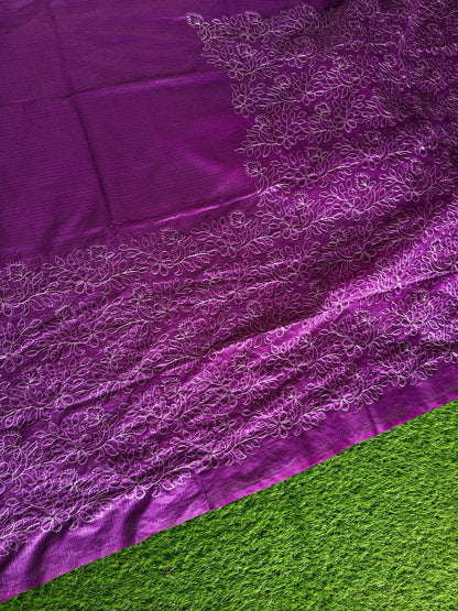 Purple Kota cotton silk thread embroidered s