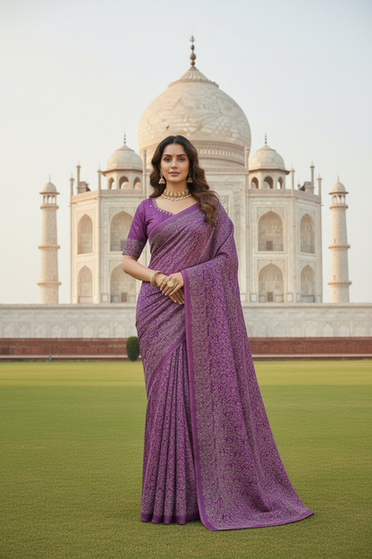 Purple Kota cotton silk thread embroidered s