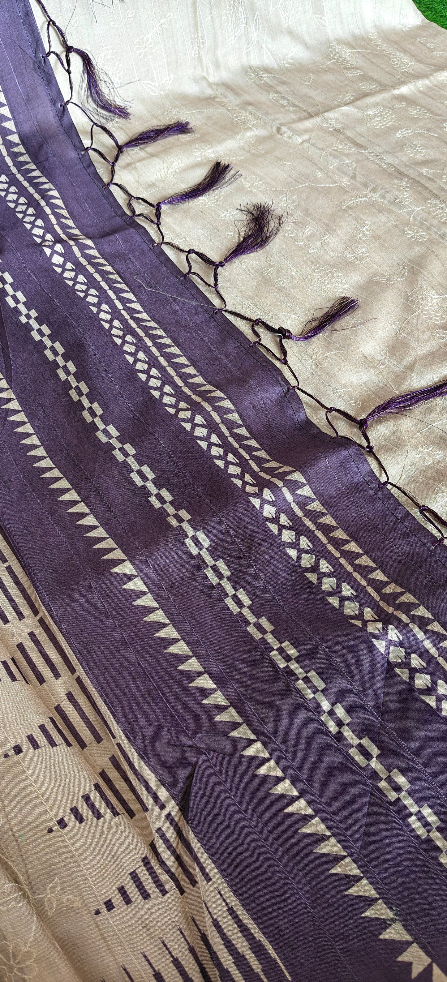 Cream Self Thread Embroidered Soft Silk Saree with Contrast Border