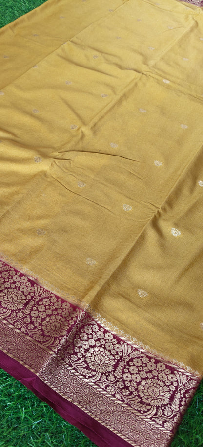 Yellow semi crepe Silk Saree (Copy)