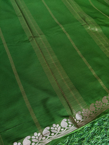 Mehndi Green Semi Crepe Silk Saree with Slim Zari Border