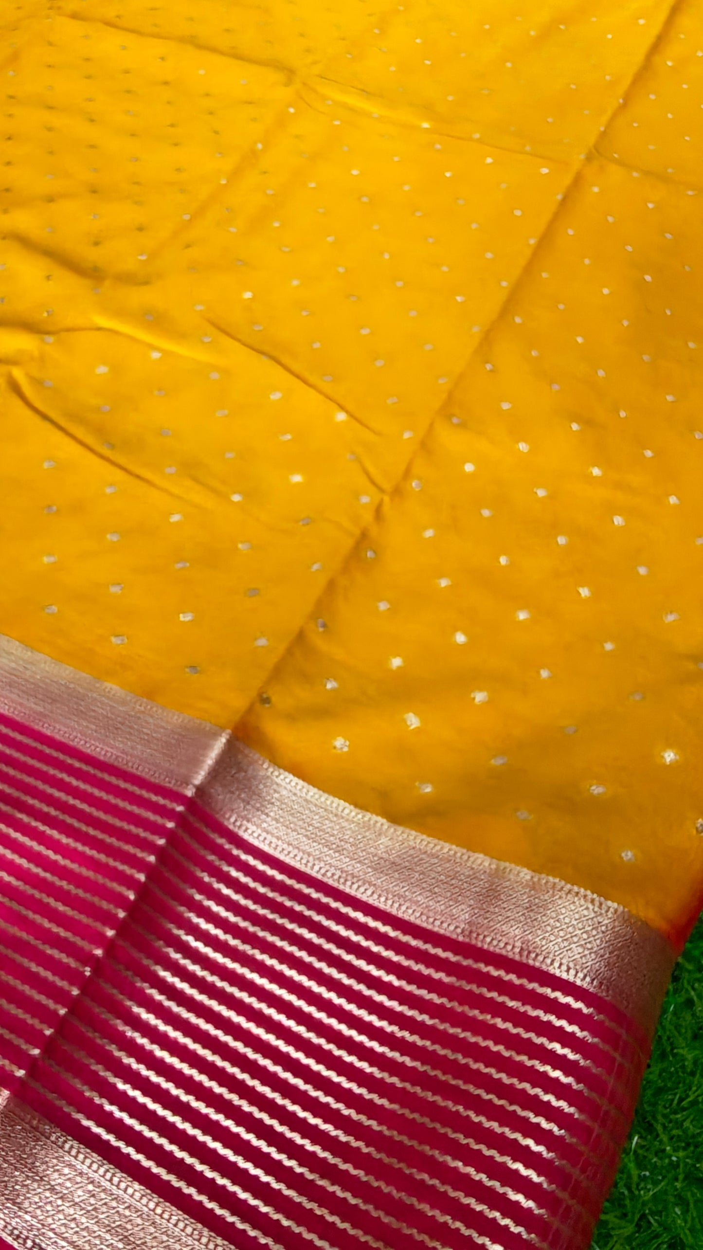 Yellow Semi Crepe Silk Saree with Contrast Border