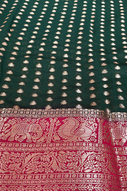  Green body with red border saree
