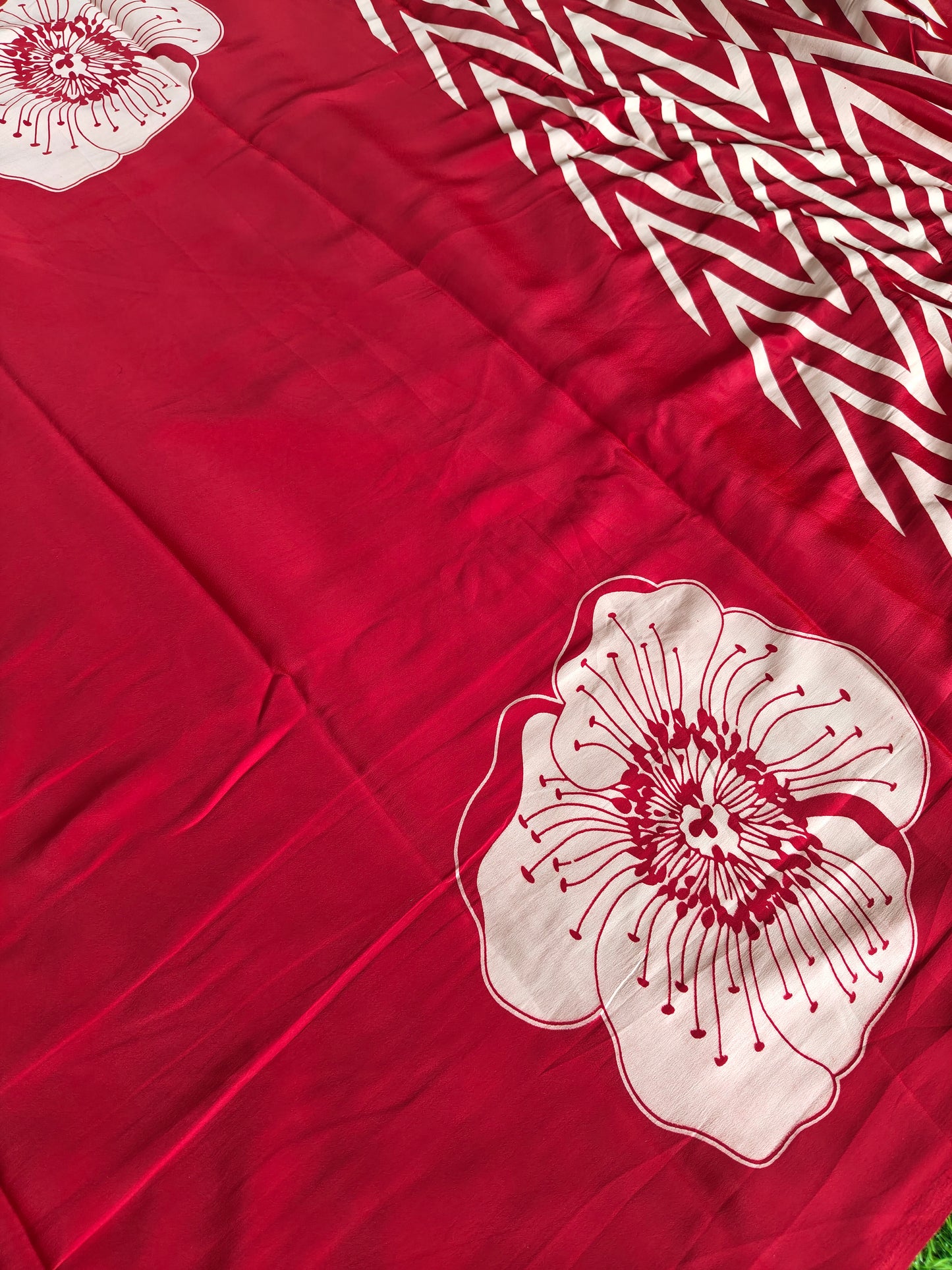 Red Italian crepe Silk Saree