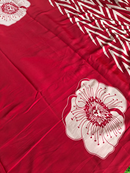 Red Italian crepe Silk Saree