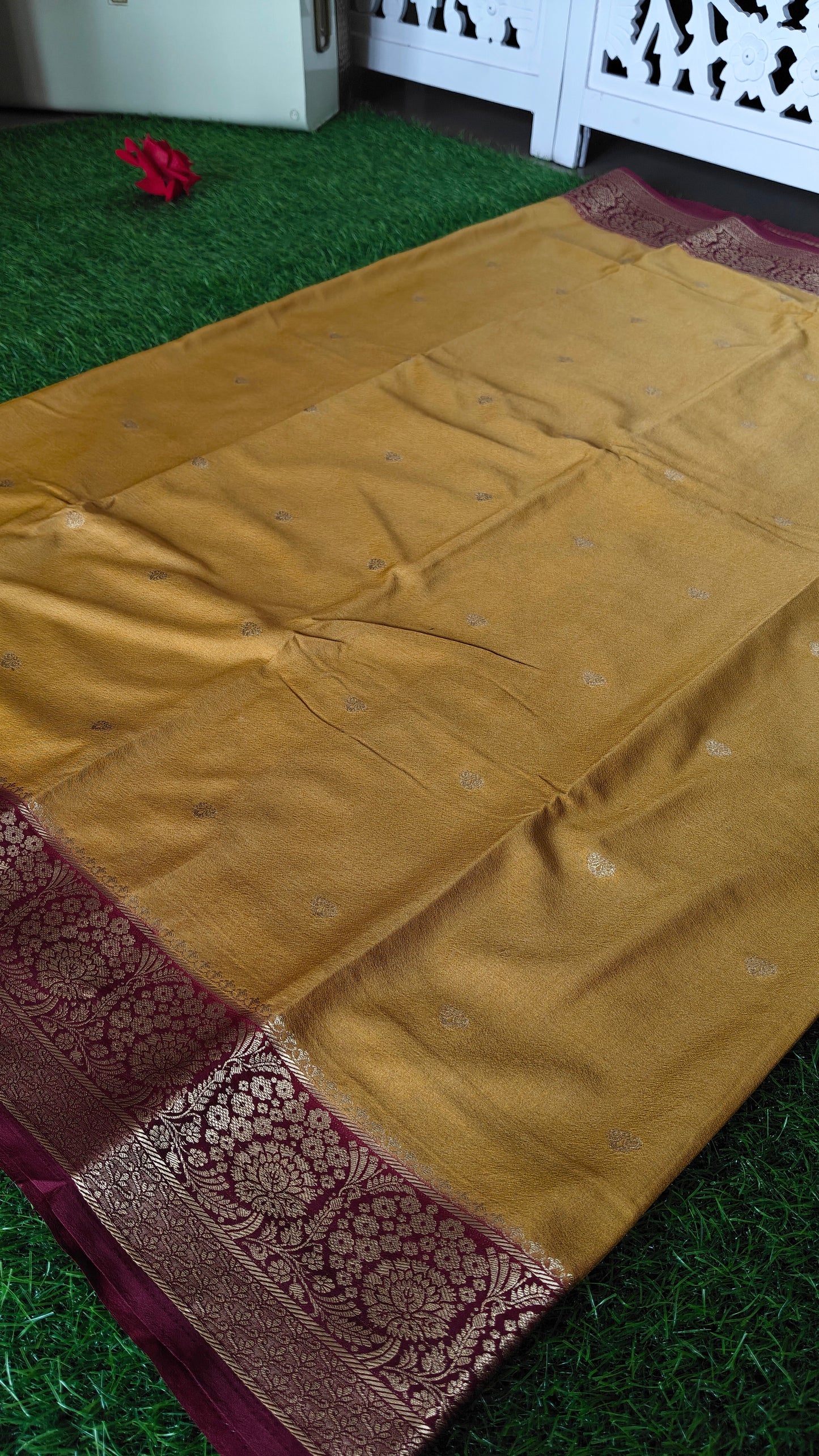 Yellow semi crepe Silk Saree (Copy)
