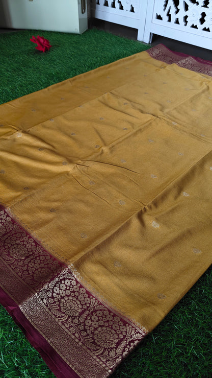 Yellow semi crepe Silk Saree (Copy)