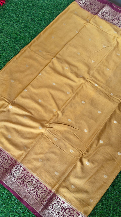 Yellow semi crepe Silk Saree (Copy)